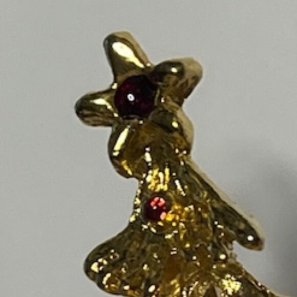 VTG Gold Tone Christmas Tree Red Painted Ornaments Holiday Festive Brooch Pin 2" - Picture 11 of 14